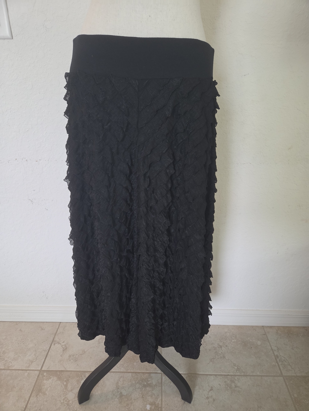 Goth Romance Whimsigoth Peter Nygård Black Tiered Ruffled Midi Skirt